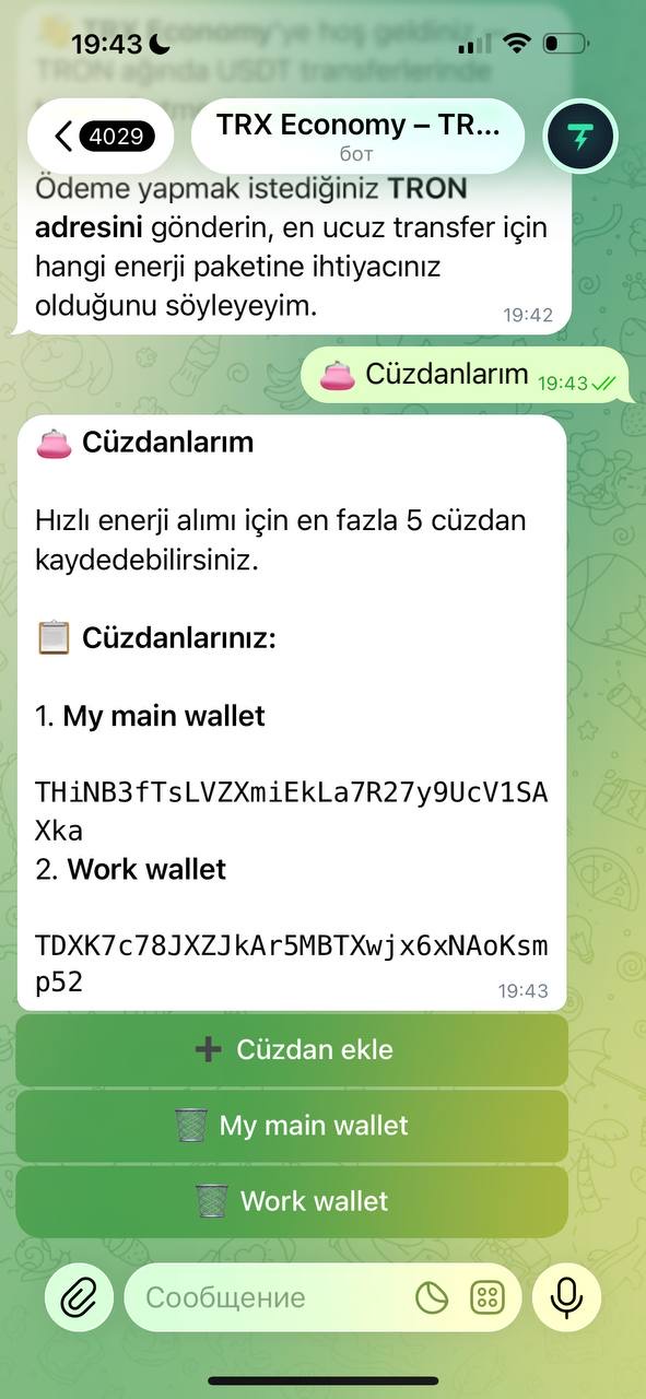 Botta Cüzdanlarım ekranı: iki isimli cüzdan ve cüzdan ekle butonu